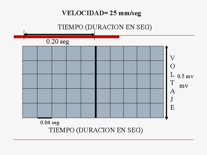 VELOCIDAD= 25 mm/seg TIEMPO (DURACION EN SEG) 0. 20 seg V O L 0. VELOCIDAD= 25 mm/seg TIEMPO (DURACION EN SEG) 0. 20 seg V O L 0.