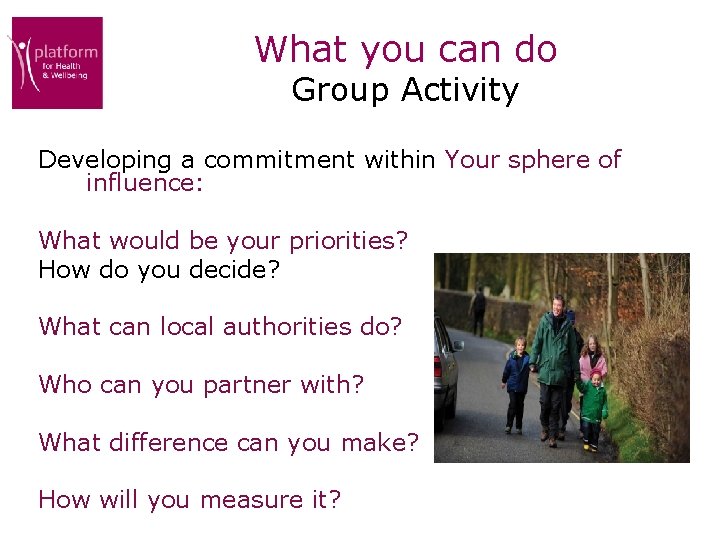 What you can do Group Activity Developing a commitment within Your sphere of influence: