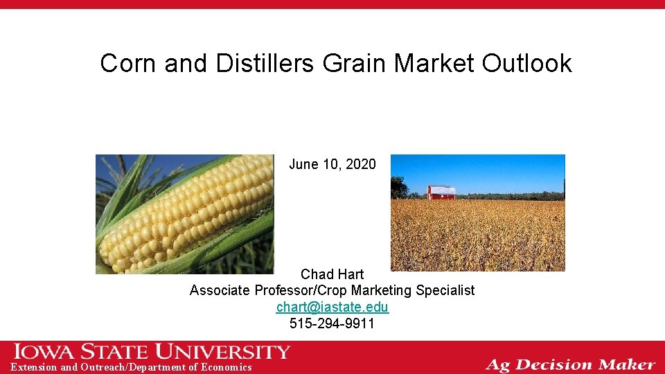 Corn and Distillers Grain Market Outlook June 10, 2020 Chad Hart Associate Professor/Crop Marketing