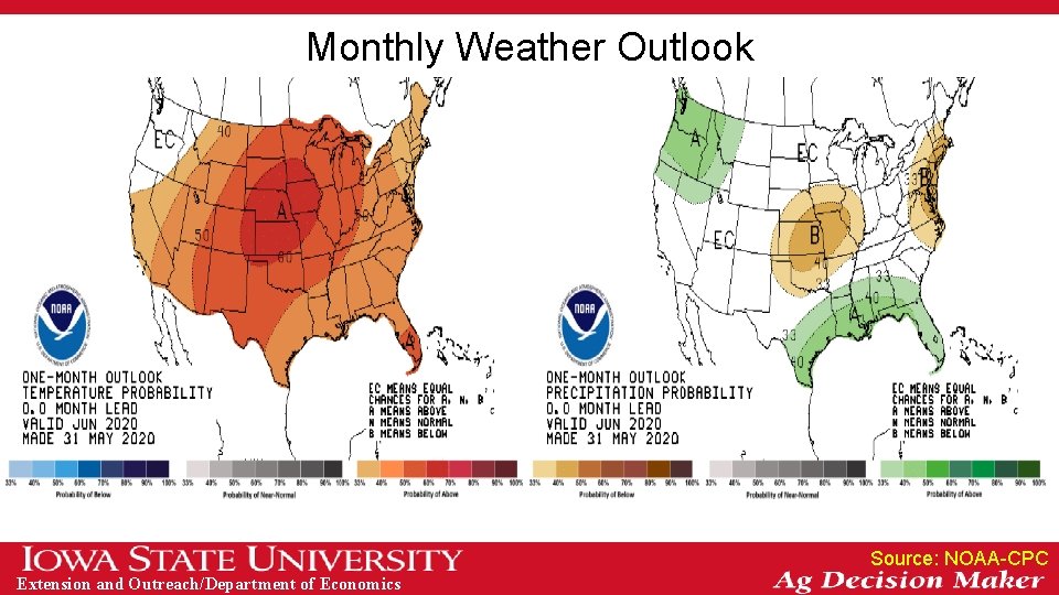 Monthly Weather Outlook Source: NOAA-CPC Extension and Outreach/Department of Economics 