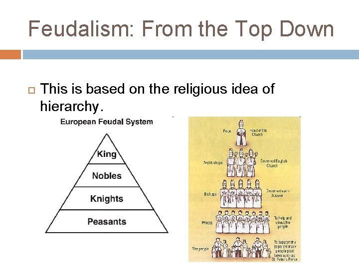 Feudalism: From the Top Down This is based on the religious idea of hierarchy.