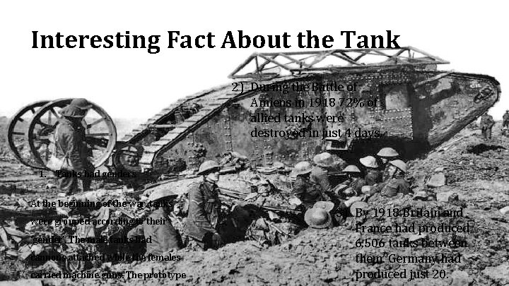 Interesting Fact About the Tank 2) During the Battle of Amiens in 1918 72%