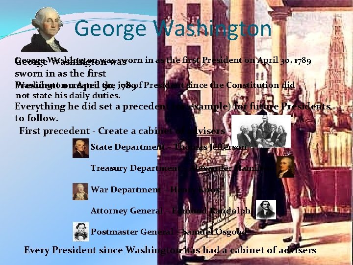 George Washington was sworn in as the first President on April 30, 1789 George