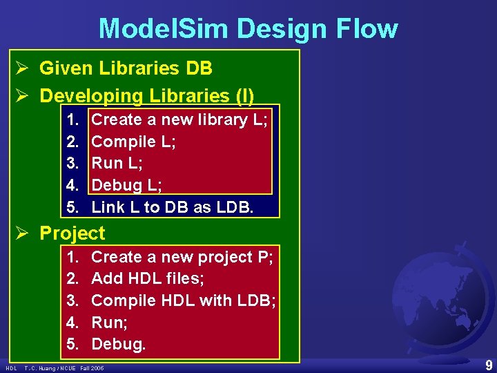 Model. Sim Design Flow Ø Given Libraries DB Ø Developing Libraries (l) 1. 2.