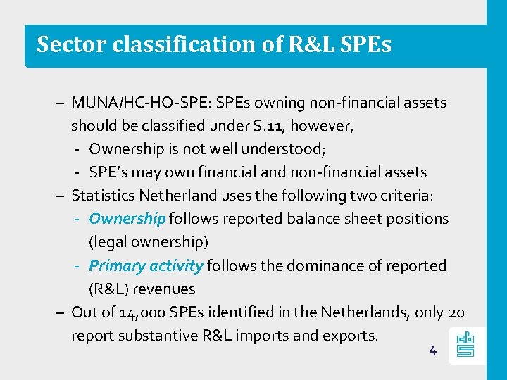Sector classification of R&L SPEs – MUNA/HC‐HO‐SPE: SPEs owning non‐financial assets should be classified