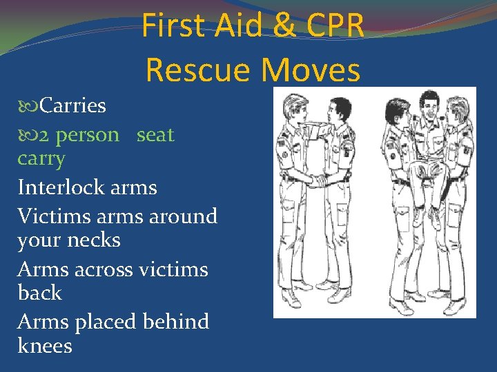 First Aid & CPR Rescue Moves Carries 2 person seat carry Interlock arms Victims