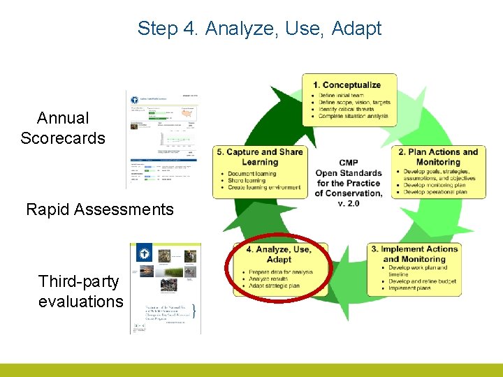 Step 4. Analyze, Use, Adapt Annual Scorecards Rapid Assessments Third-party evaluations 