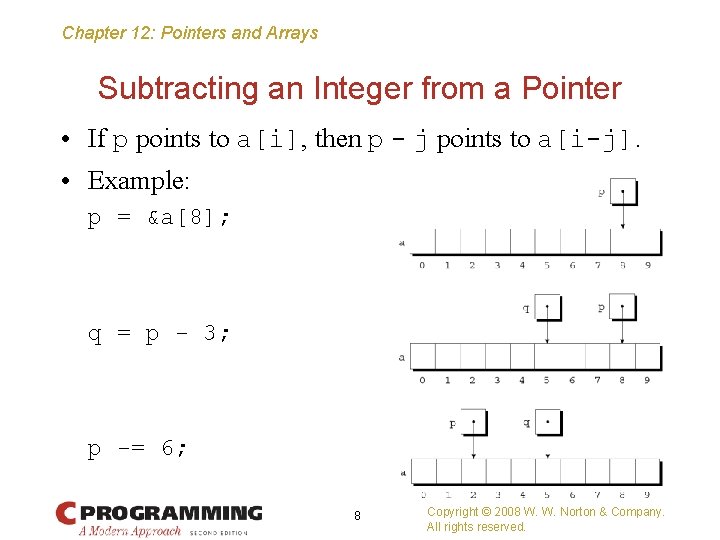 Chapter 12: Pointers and Arrays Subtracting an Integer from a Pointer • If p