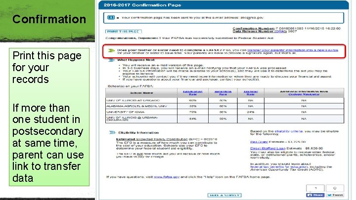 Confirmation Print this page for your records If more than one student in postsecondary