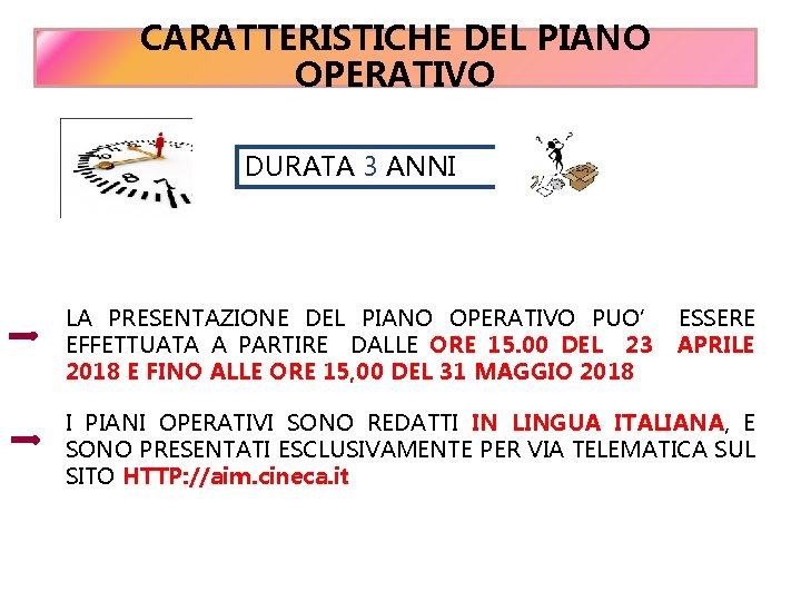 CARATTERISTICHE DEL PIANO OPERATIVO DURATA 3 ANNI LA PRESENTAZIONE DEL PIANO OPERATIVO PUO’ ESSERE