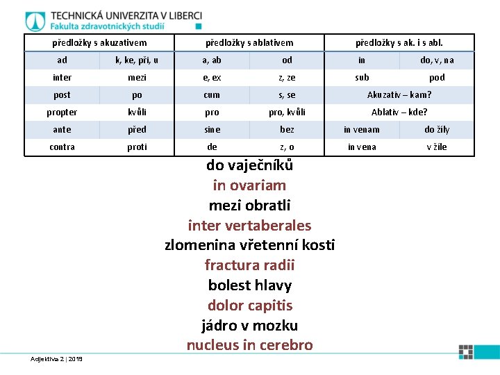 předložky s akuzativem předložky s ablativem předložky s ak. i s abl. ad k,