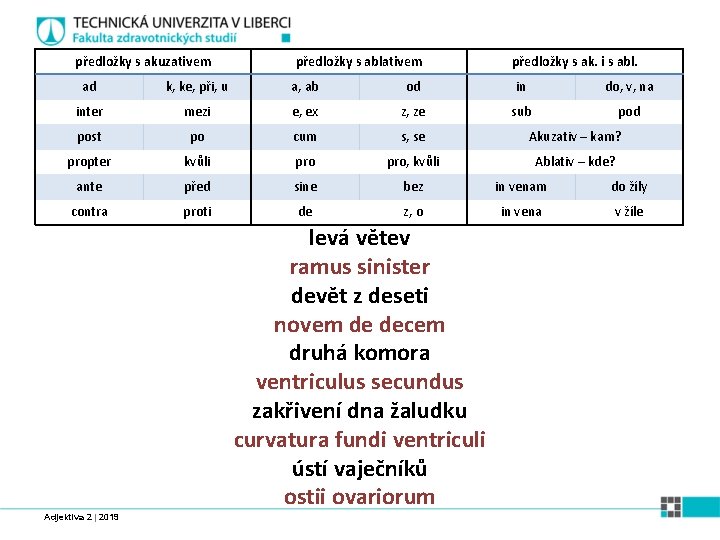 předložky s akuzativem předložky s ablativem předložky s ak. i s abl. ad k,