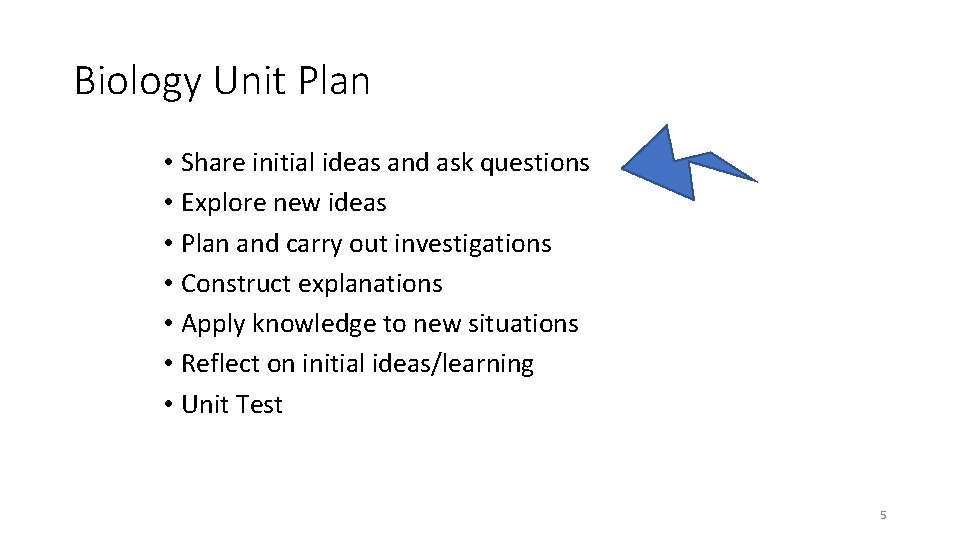 Biology Unit Plan • Share initial ideas and ask questions • Explore new ideas