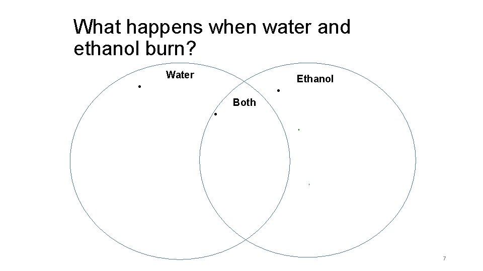 What happens when water and ethanol burn? Water Ethanol • • Both • 7