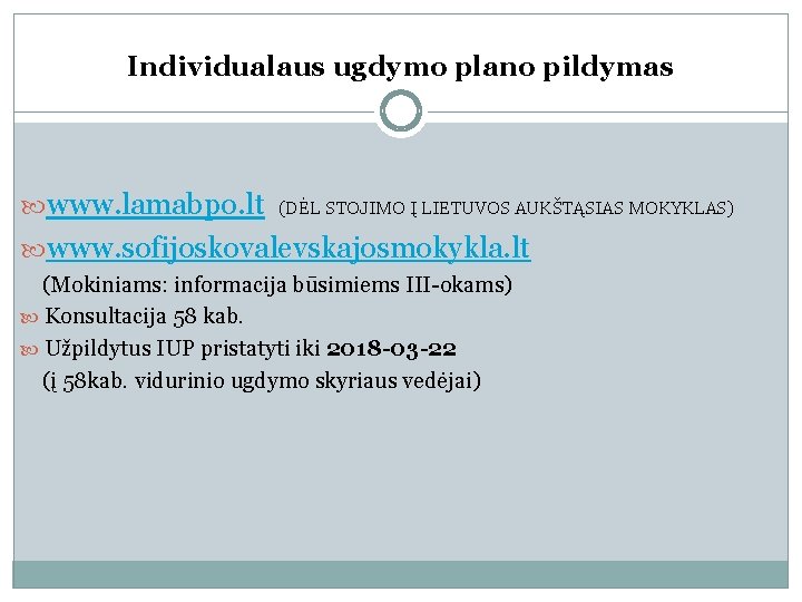 Individualaus ugdymo plano pildymas www. lamabpo. lt (DĖL STOJIMO Į LIETUVOS AUKŠTĄSIAS MOKYKLAS) www.