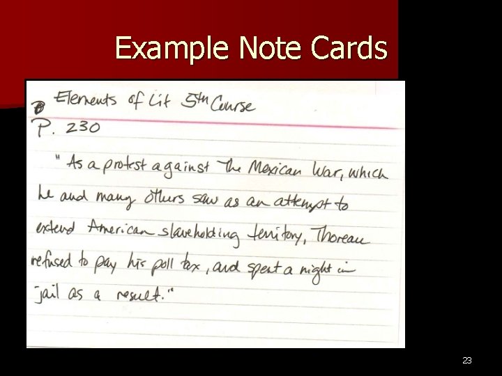 Example Note Cards 23 Example Note Cards 23