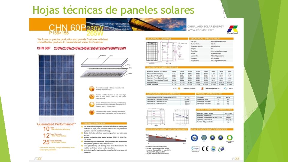 Hojas técnicas de paneles solares 