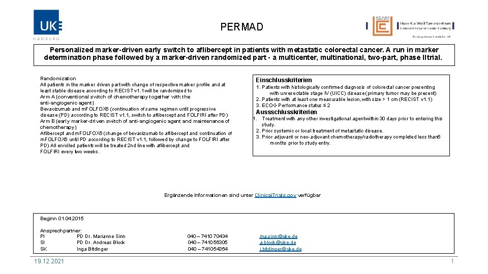 PERMAD Personalized marker-driven early switch to aflibercept in patients with metastatic colorectal cancer. A