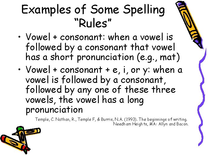 Examples of Some Spelling “Rules” • Vowel + consonant: when a vowel is followed
