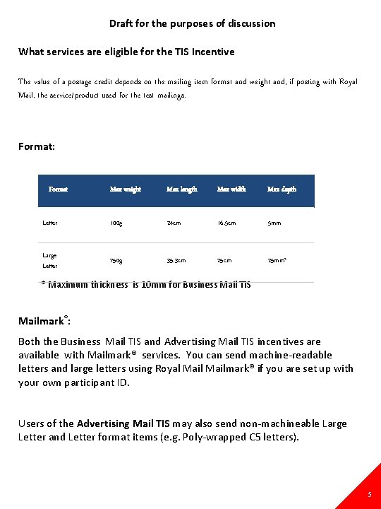 Draft for the purposes of discussion What services are eligible for the TIS Incentive