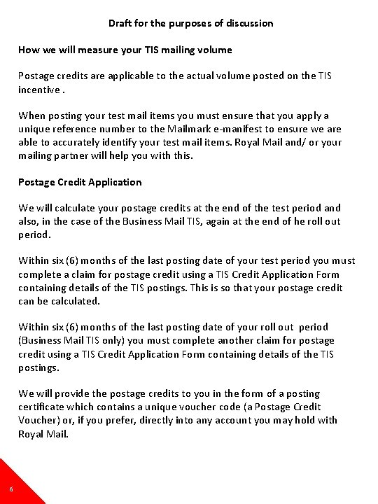 Draft for the purposes of discussion How we will measure your TIS mailing volume