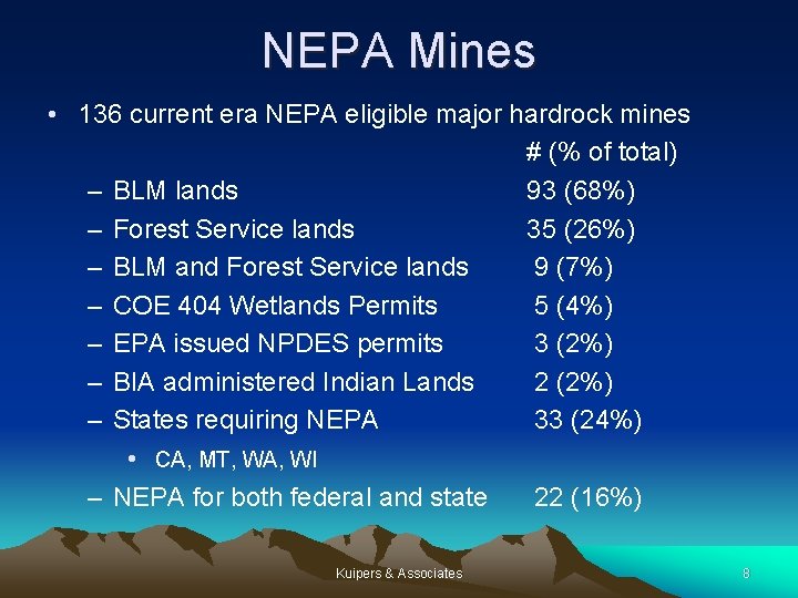 NEPA Mines • 136 current era NEPA eligible major hardrock mines # (% of