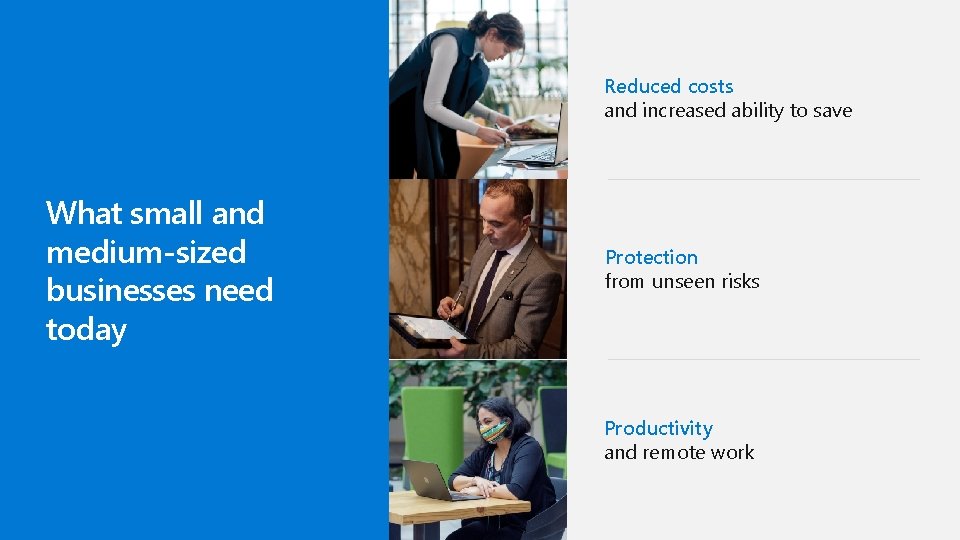 Reduced costs and increased ability to save What small and medium-sized businesses need today Reduced costs and increased ability to save What small and medium-sized businesses need today