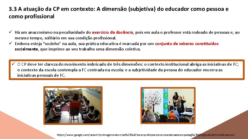 3. 3 A atuação da CP em contexto: A dimensão (subjetiva) do educador como