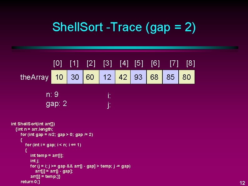 Shell. Sort -Trace (gap = 2) [0] [1] [2] [3] [4] [5] [6] the.