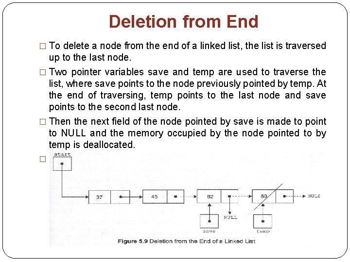 Deletion from End � To delete a node from the end of a linked