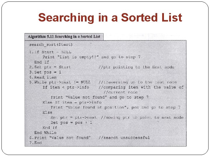 Searching in a Sorted List 