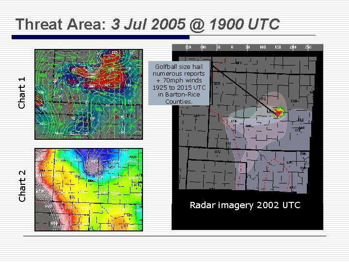 Chart 2 Chart 1 Threat Area: 3 Jul 2005 @ 1900 UTC Golfball size