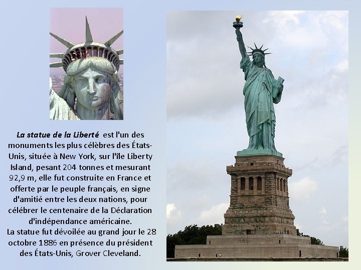 La statue de la Liberté est l'un des monuments les plus célèbres des États.