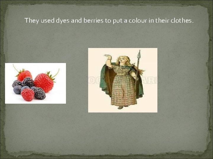 They used dyes and berries to put a colour in their clothes. 