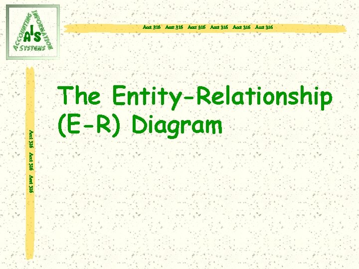 Acct 316 Acct 316 Acct 316 The Entity-Relationship (E-R) Diagram 