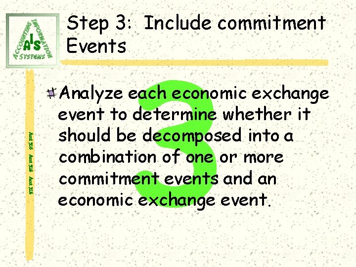Step 3: Include commitment Events Acct 316 3 Analyze each economic exchange event to
