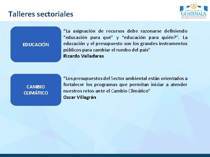 Talleres sectoriales EDUCACIÓN “La asignación de recursos debe razonarse definiendo “educación para qué” y