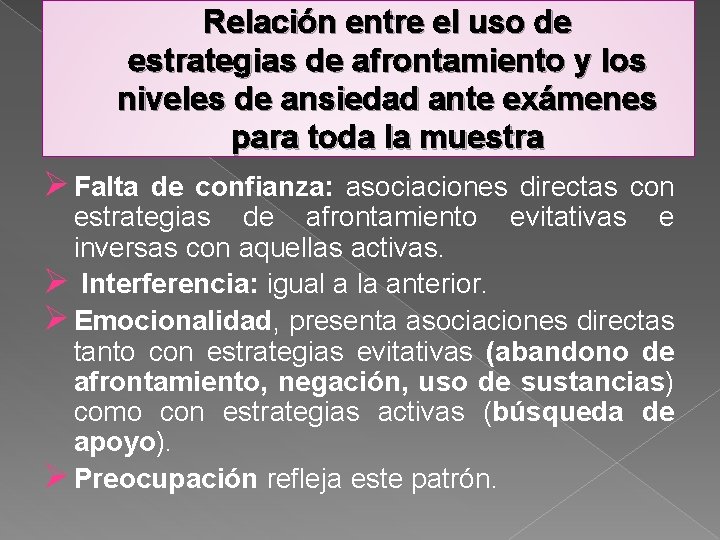 Relación entre el uso de estrategias de afrontamiento y los niveles de ansiedad ante