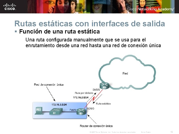 Rutas estáticas con interfaces de salida § Función de una ruta estática Una ruta