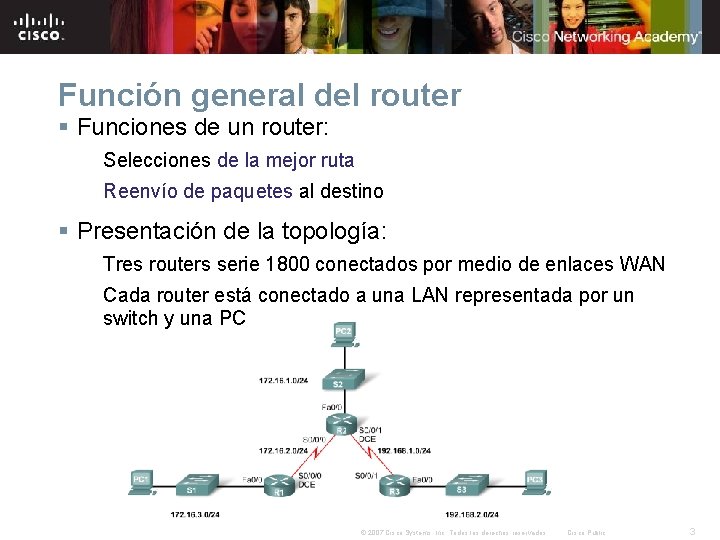 Función general del router § Funciones de un router: Selecciones de la mejor ruta