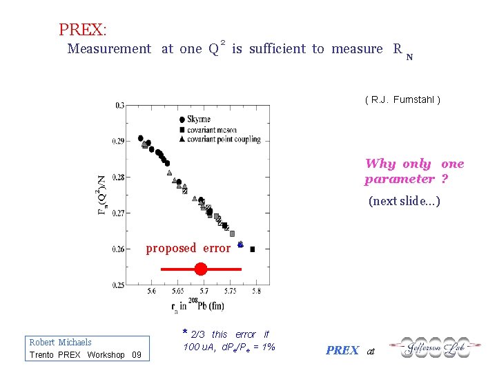 PREX: 2 Measurement at one Q is sufficient to measure R N ( R.