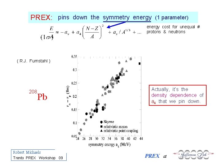 PREX: pins down the symmetry energy (1 parameter) energy cost for unequal # protons