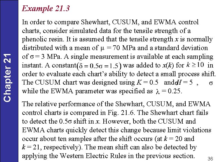 Chapter 21 Example 21. 3 In order to compare Shewhart, CUSUM, and EWMA control