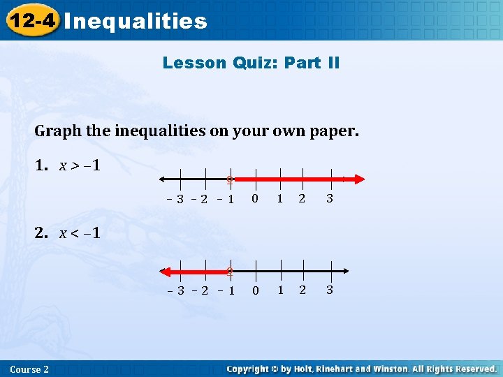 12 -4 Inequalities Insert Lesson Title Here Lesson Quiz: Part II Graph the inequalities