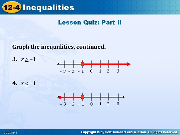 12 -4 Inequalities Insert Lesson Title Here Lesson Quiz: Part II Graph the inequalities,