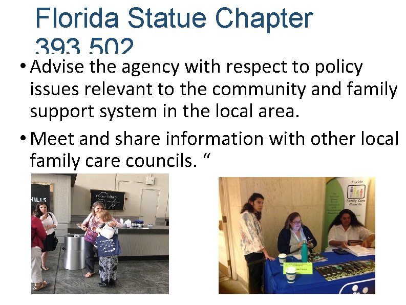 Florida Statue Chapter 393. 502 • Advise the agency with respect to policy issues