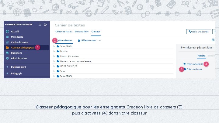 Classeur pédagogique pour les enseignants: Création libre de dossiers (3), puis d’activités (4) dans