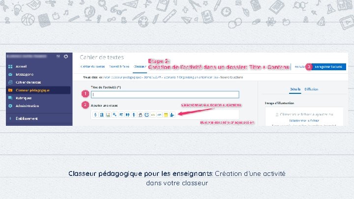 Classeur pédagogique pour les enseignants: Création d’une activité dans votre classeur 