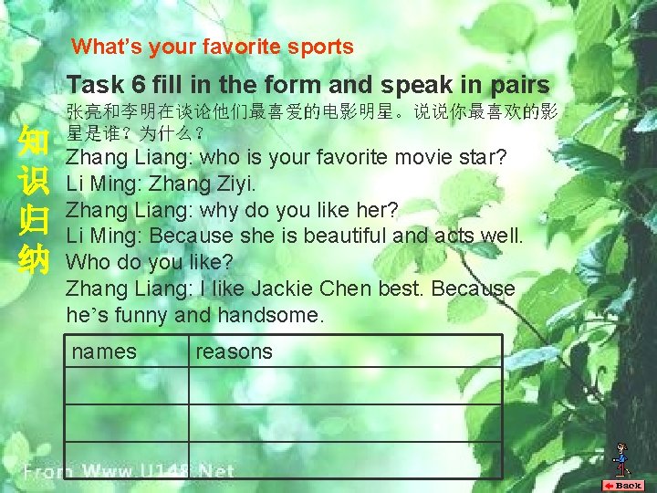 What’s your favorite sports Task 6 fill in the form and speak in pairs