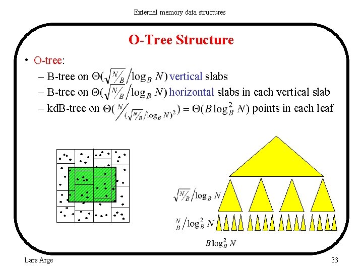 External memory data structures O-Tree Structure • O-tree: – B-tree on – kd. B-tree